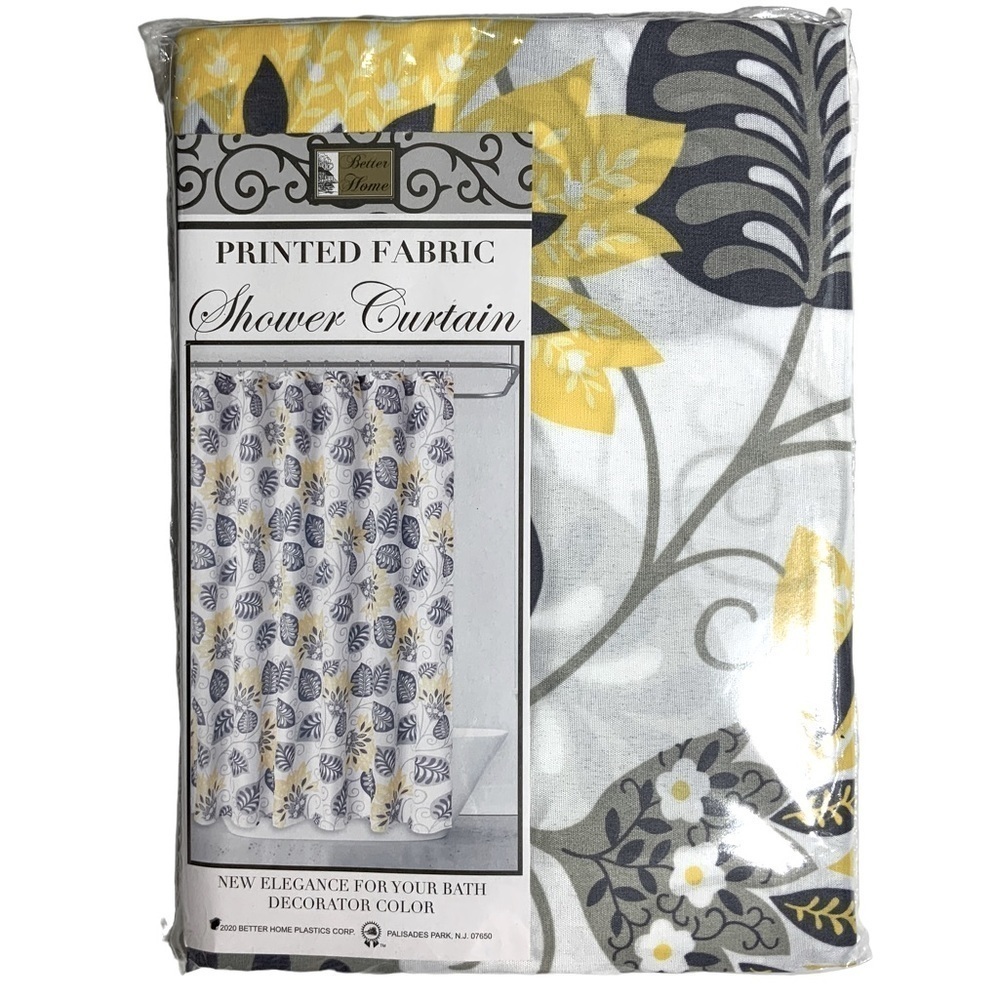 Shower Curtain Fabric Botanical Leaf Print Multicolor Blue Black Grey Yellow - Picture 7 of 11